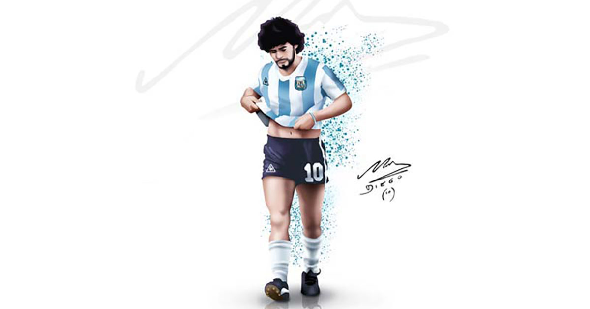 Diego Maradona Argentina Autographed Sketch